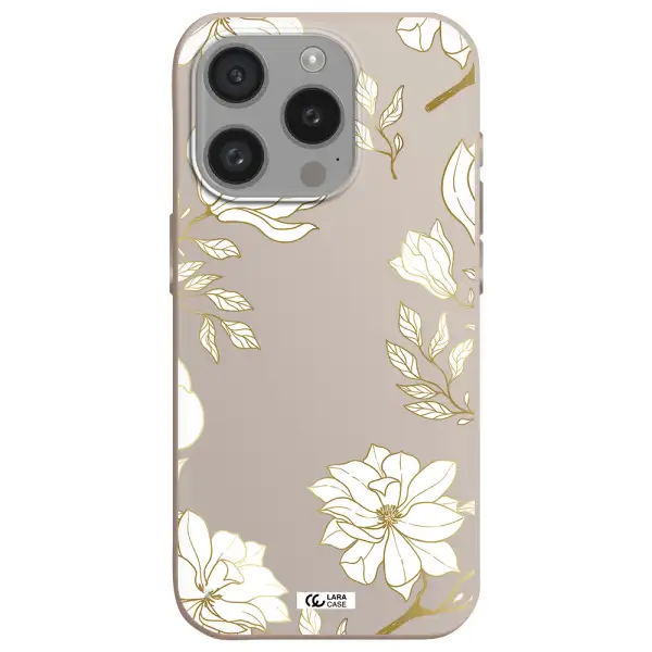 Golden And White Flower Apple Iphone 15 Pro Silicone Stone Case