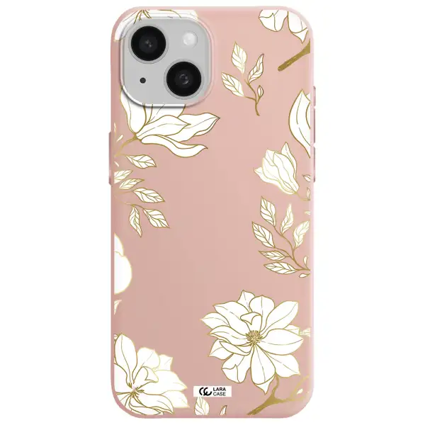 Golden And White Flower Apple Iphone 15 Silicone Pastel Pink Case