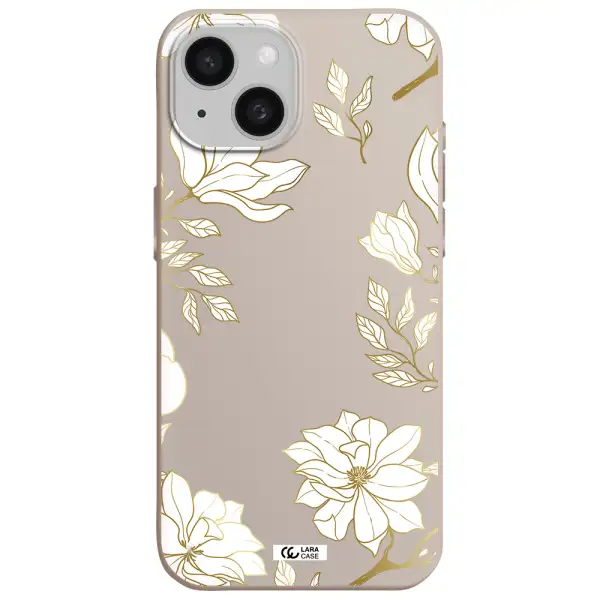 Golden And White Flower Apple iPhone 15 Silicone Stone Case
