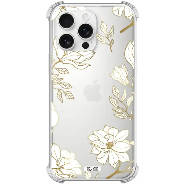 Golden And White Flower Apple Iphone 16 Pro Max Clear Pc Case