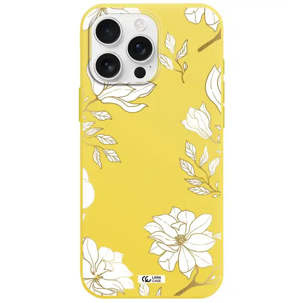 Golden And White Flower Apple Iphone 16 Pro Max Silicone Canary Yellow Case