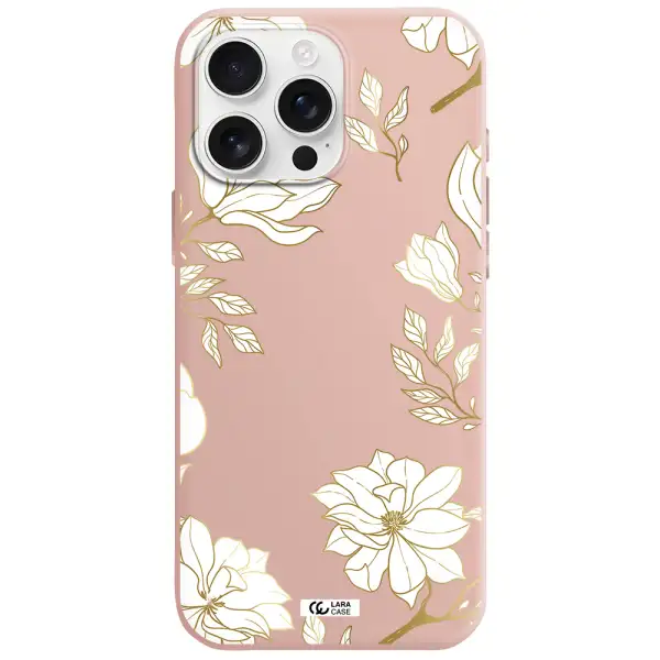 Golden And White Flower Apple Iphone 16 Pro Max Silicone Pastel Pink Case
