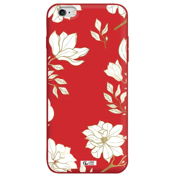 Golden And White Flower Apple iPhone 6 plus Silicone Imperial Red Case