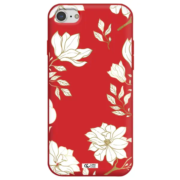 Golden And White Flower Apple iPhone 7 Silicone Imperial Red Case