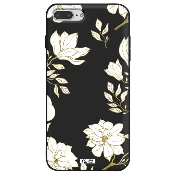 Golden And White Flower Apple iPhone 8 plus Silicone black Case