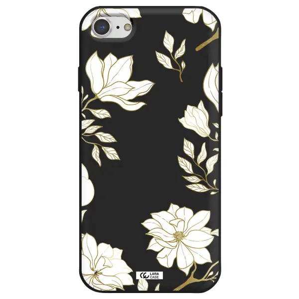 Golden And White Flower Apple iPhone 8 Silicone black Case