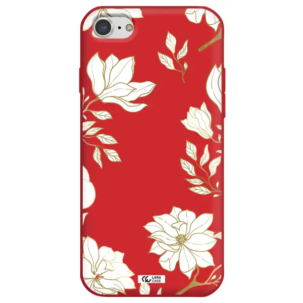 Golden And White Flower Apple iPhone 8 Silicone Imperial Red Case