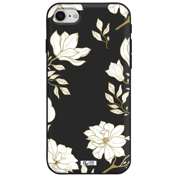 Golden And White Flower Apple iPhone se 2020 Silicone black Case