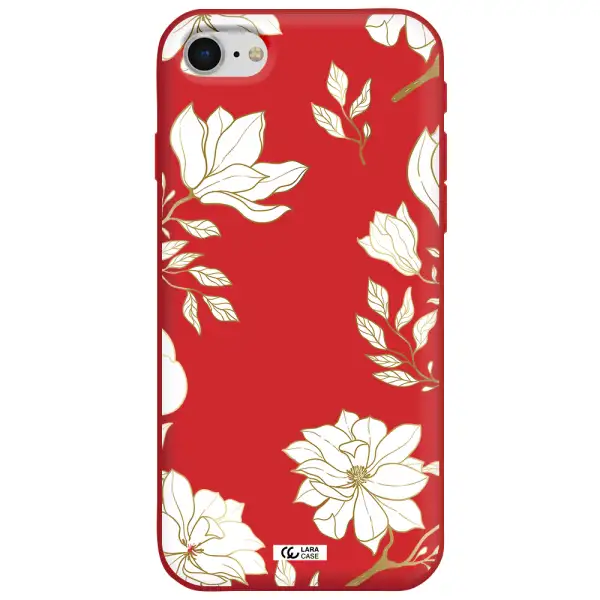 Golden And White Flower Apple iPhone se 2020 Silicone Imperial Red Case