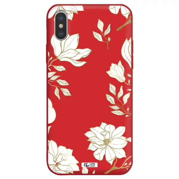 Golden And White Flower Apple iPhone XS Silicone Imperial Red Case