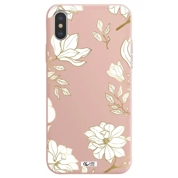 Golden And White Flower Apple iPhone XS Silicone pastel pink Case
