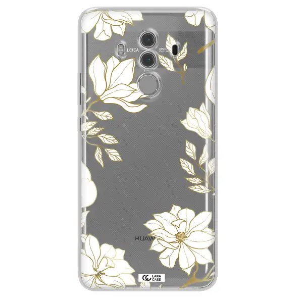 Golden And White Flower Huawei Mate 10 Pro Clear TPU Case