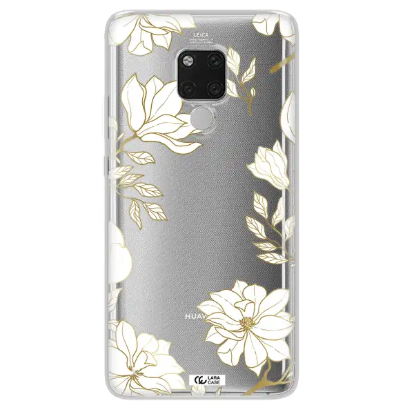 Golden And White Flower Huawei Mate 20X Clear TPU Case