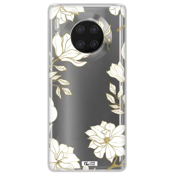 Golden And White Flower Huawei Mate 30 Pro Clear TPU Case