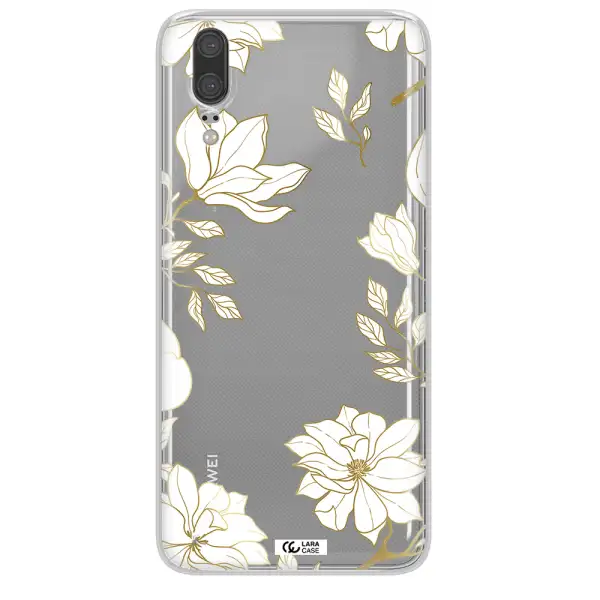 Golden And White Flower Huawei P20 Clear TPU Case