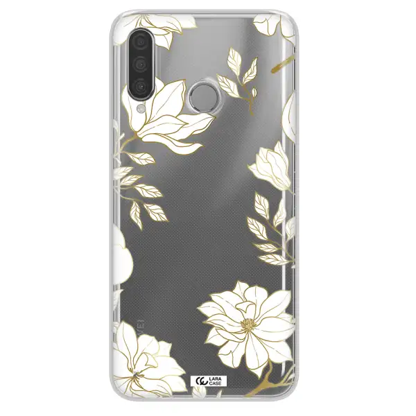 Golden And White Flower Huawei P30 Lite Clear TPU Case