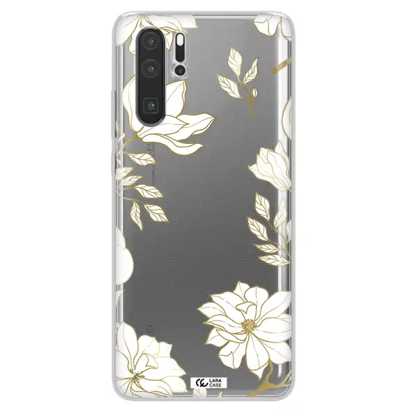 Golden And White Flower Huawei P30 Pro Clear TPU Case