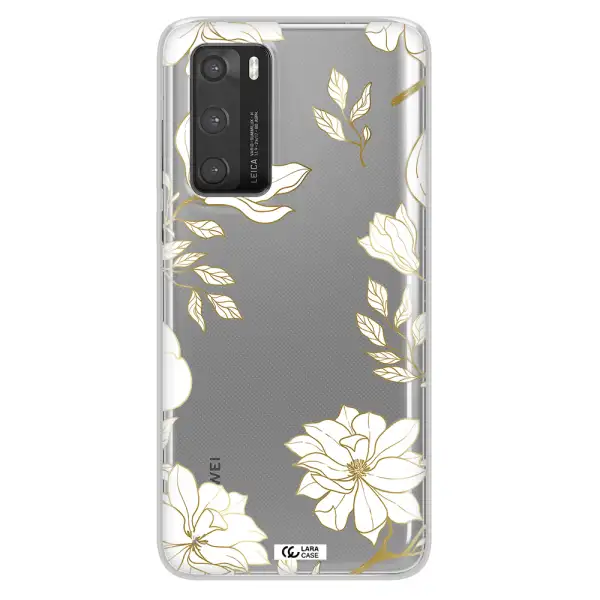 Golden And White Flower Huawei P40 Clear TPU Case