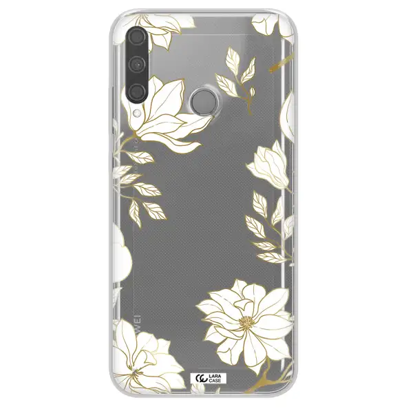 Golden And White Flower Huawei P40 Lite E Clear TPU Case