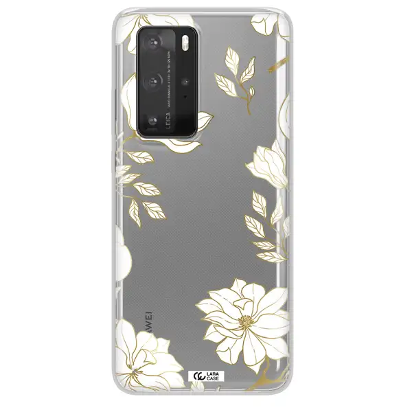 Golden And White Flower Huawei P40 Pro Clear TPU Case
