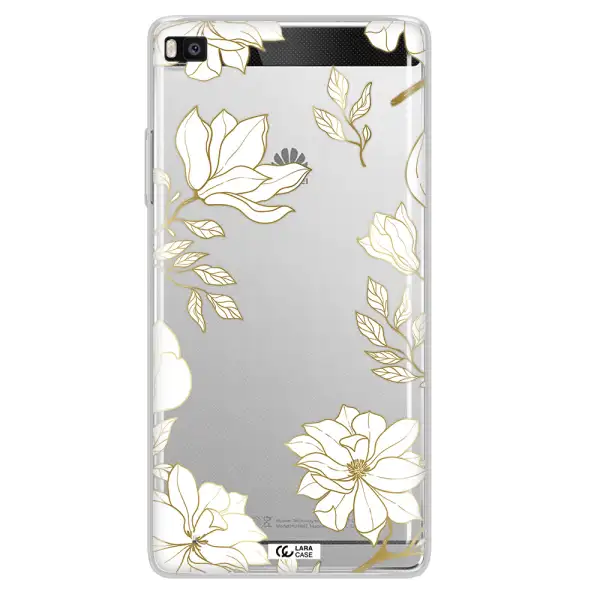 Golden And White Flower Huawei P8 Clear TPU Case