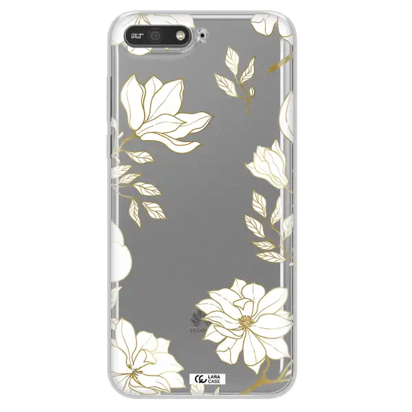 Golden And White Flower Huawei Y6 2018 Clear TPU Case
