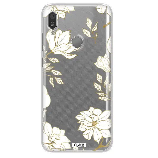 Golden And White Flower Huawei Y6 2019 Clear TPU Case