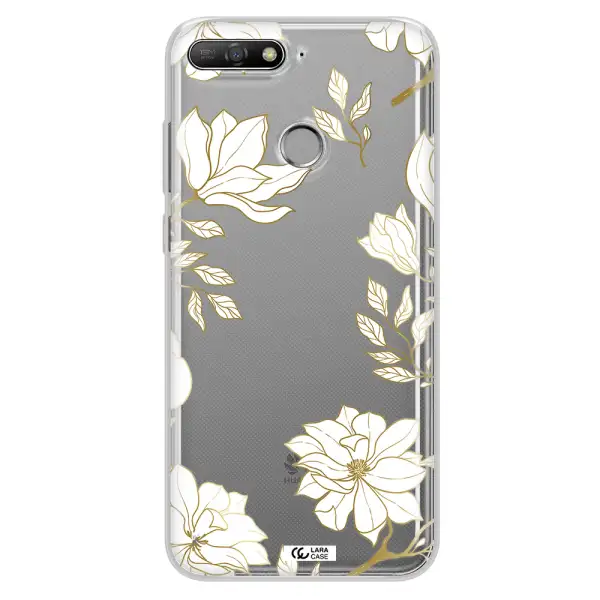 Golden And White Flower Huawei Y6 Prime 2018 Clear TPU Case