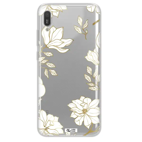 Golden And White Flower Huawei Y6 Pro 2019 Clear TPU Case