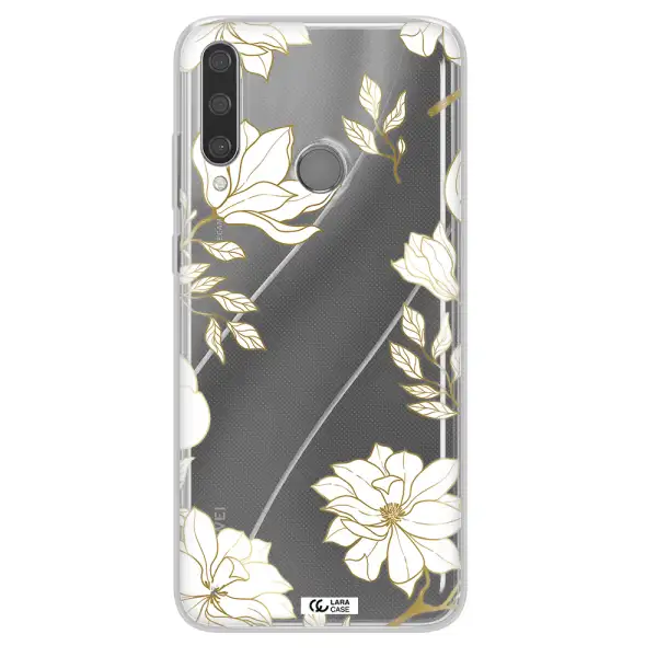 Golden And White Flower Huawei Y6P Clear TPU Case