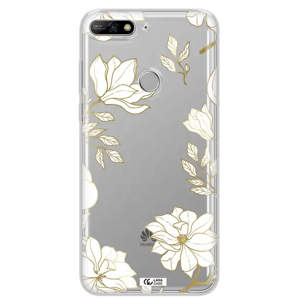 Golden And White Flower Huawei Y7 2018 Clear TPU Case