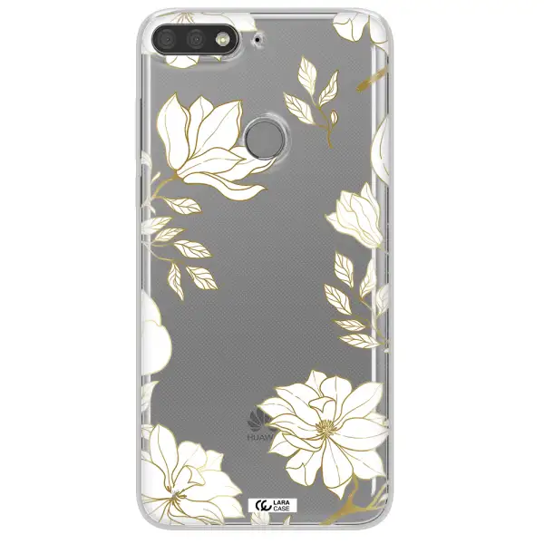 Golden And White Flower Huawei Y7 Prime 2018 Clear TPU Case
