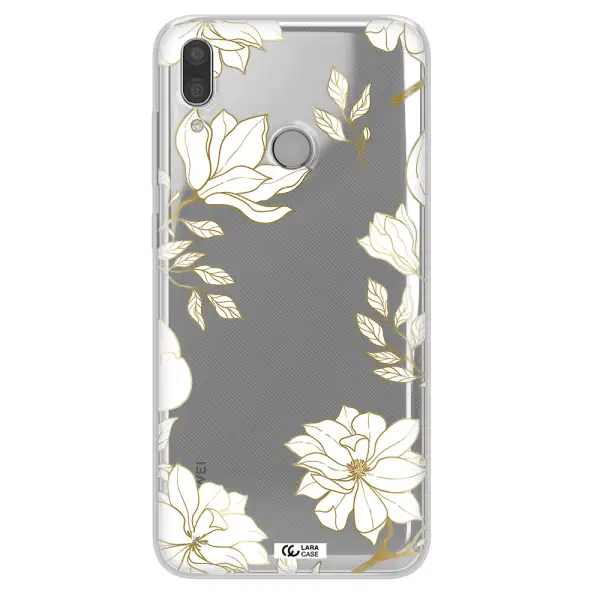 Golden And White Flower Huawei Y9 2019 Clear TPU Case