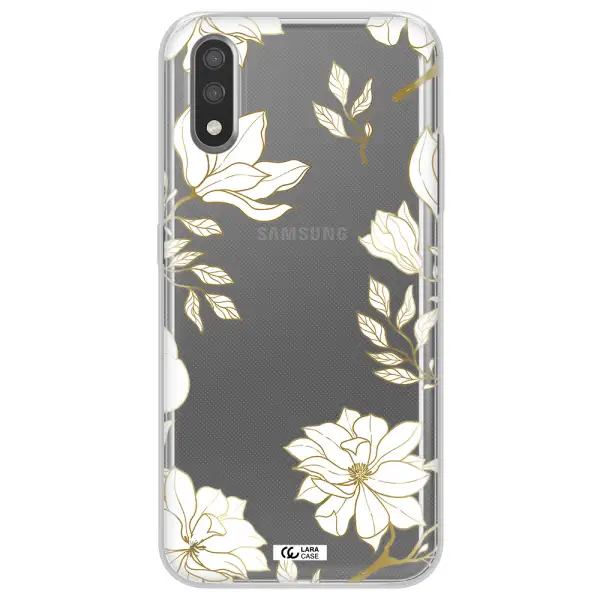 Golden And White Flower Samsung A01 Clear TPU Case