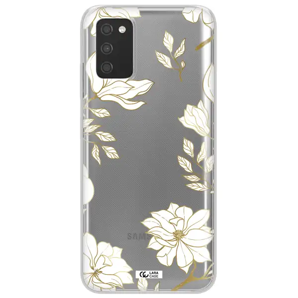 Golden And White Flower Samsung A03S Clear TPU Case
