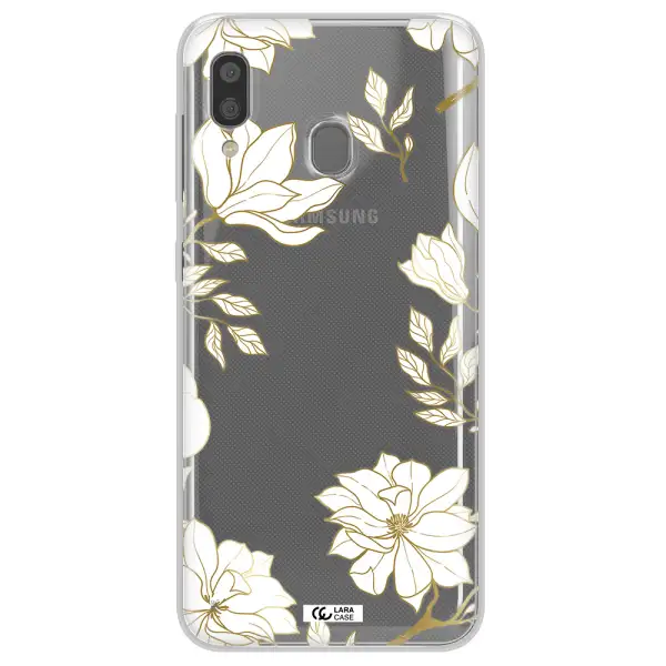 Golden And White Flower Samsung A20 Clear TPU Case