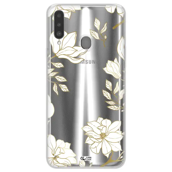 Golden And White Flower Samsung A20S Clear TPU Case