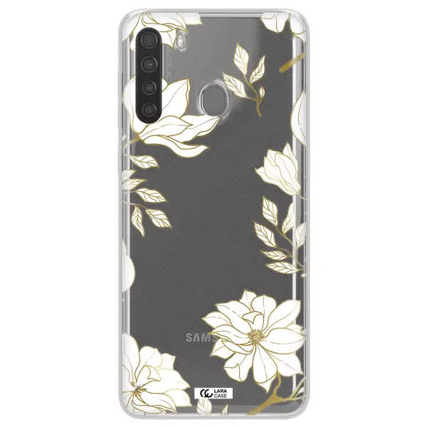 Golden And White Flower Samsung A21 Clear TPU Case