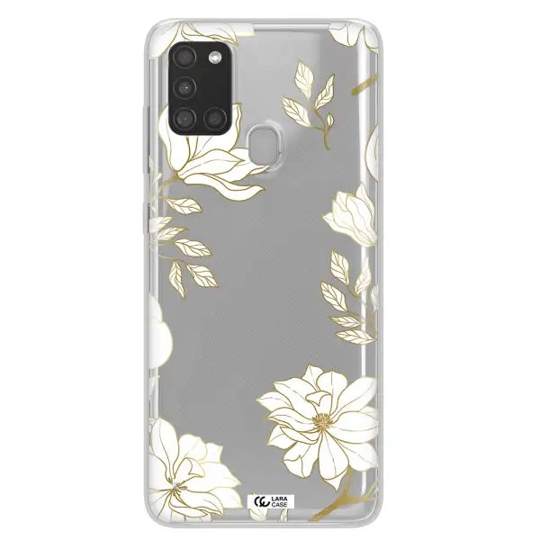 Golden And White Flower Samsung A21S Clear TPU Case