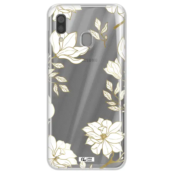 Golden And White Flower Samsung A30 Clear TPU Case