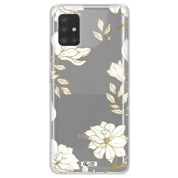Golden And White Flower Samsung A51 Clear TPU Case