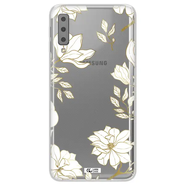 Golden And White Flower Samsung A7 2018 Clear TPU Case
