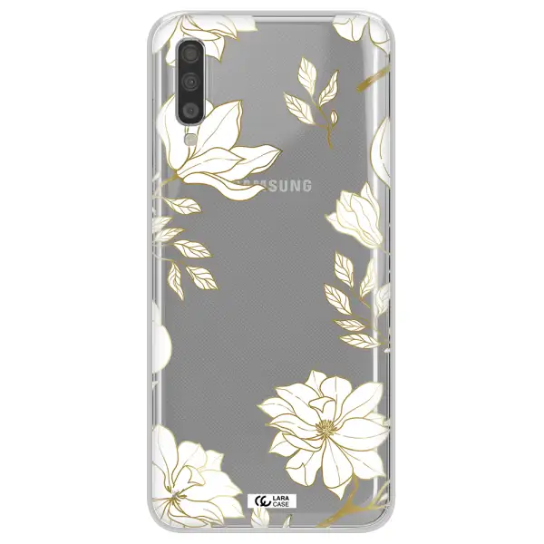 Golden And White Flower Samsung A70 Clear TPU Case