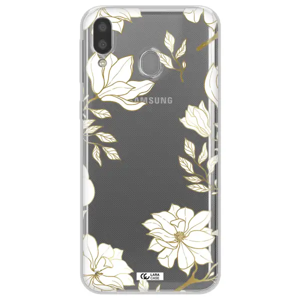 Golden And White Flower Samsung M20 Clear TPU Case
