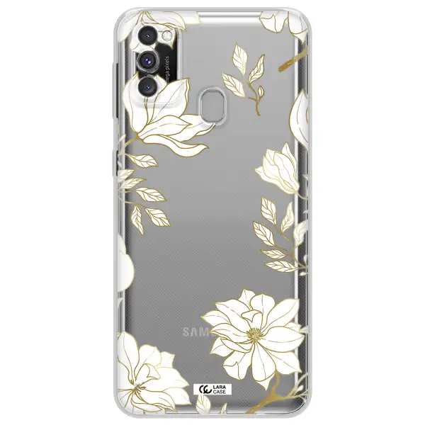 Golden And White Flower Samsung M30S Clear TPU Case