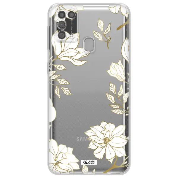 Golden And White Flower Samsung M31 Clear TPU Case