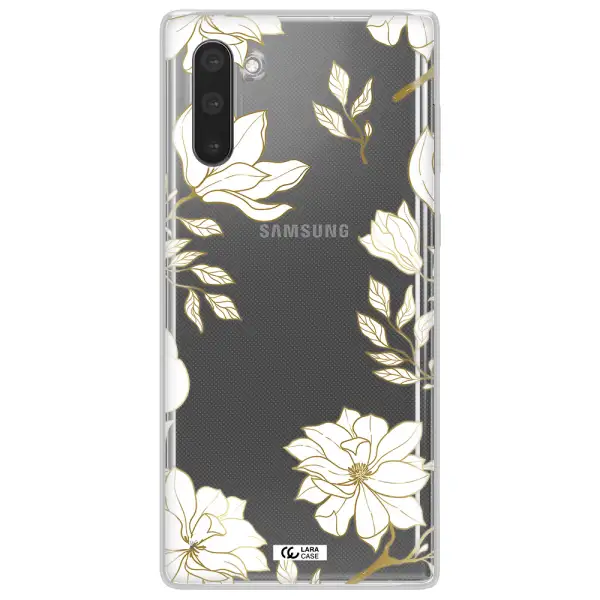 Golden And White Flower Samsung Note 10 Clear TPU Case