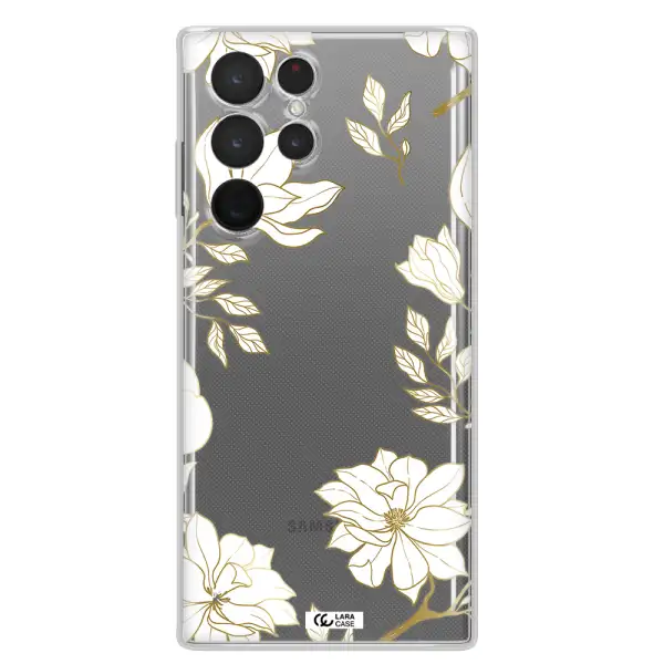 Golden And White Flower Samsung S 22 Ultra Clear TPU Case