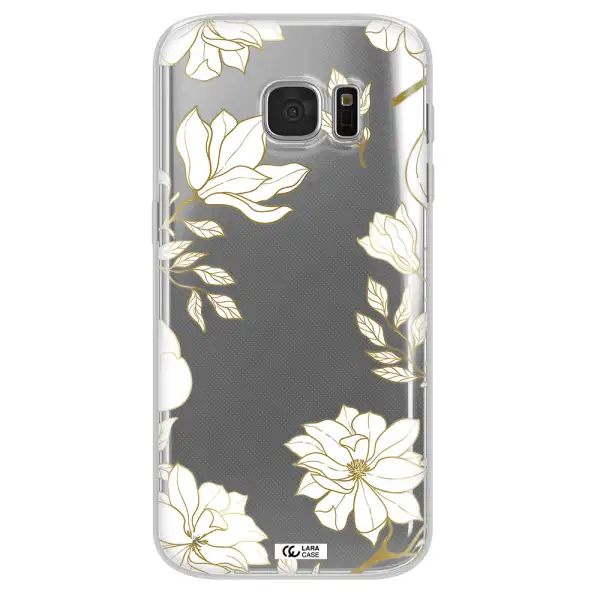 Golden And White Flower Samsung S 7 Clear TPU Case