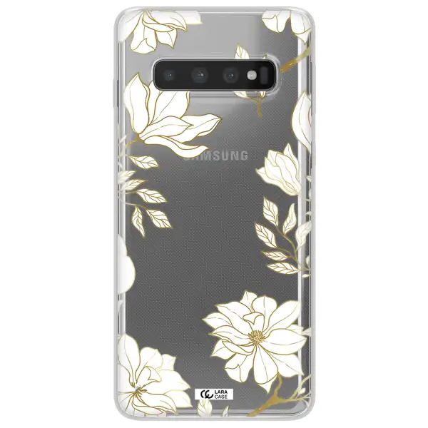 Golden And White Flower Samsung S10 Plus Clear TPU Case